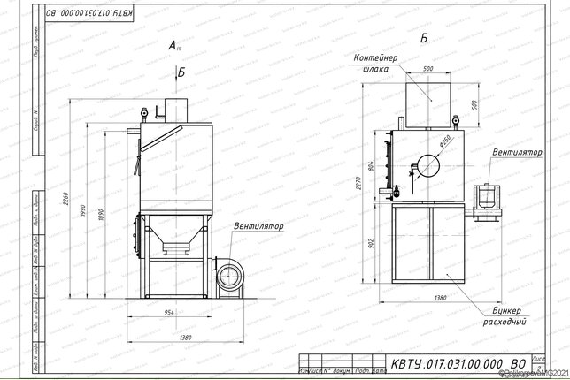Автоматический котел на угле 200 кВт чертеж
